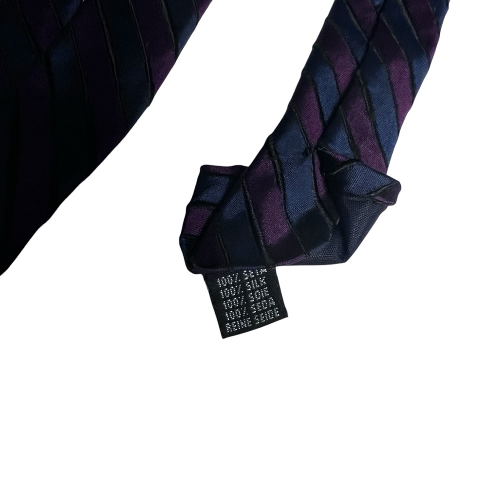 DESANTIS COLLECTION Made in Italy 100% Silk Tie Maroon/Blue Striped 3.85 x 57” - Picture 4 of 5